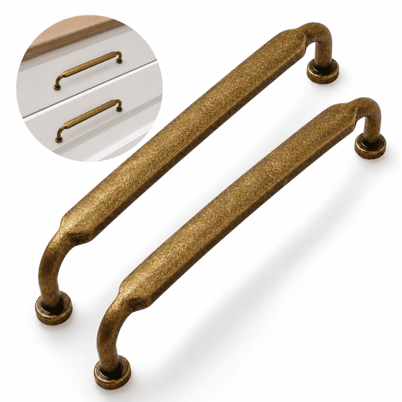 5 Inch Hole Center Vintage Brass Cabinet Pulls, 6 Pack Solid Zinc Alloy Cabinet Handles, Anti-Oxidation Cabinet Hardware, Multipurpose Cabinet & Furniture Pulls for Kitchen Bathroom Bedroom