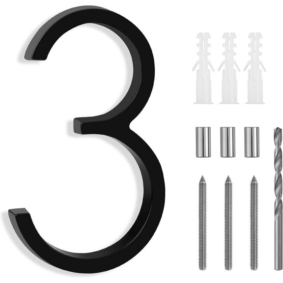 5-Inch House Numbers for Outside Modern with Drill Bit, Floating Address Numbers Sign Mounted on Wall or Wood Decor for 911 Visibility Signage with Screws Kit, Black House Number 3 SEISSO