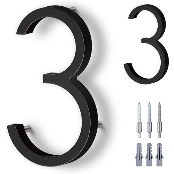 5 Inch House Numbers for Outside, Stainless Steel Floating Address Numbers for House, Modern Black Metal Door Numbers for Mailbox, Wall, Yard, Easy Install with Mounting Kit (3)