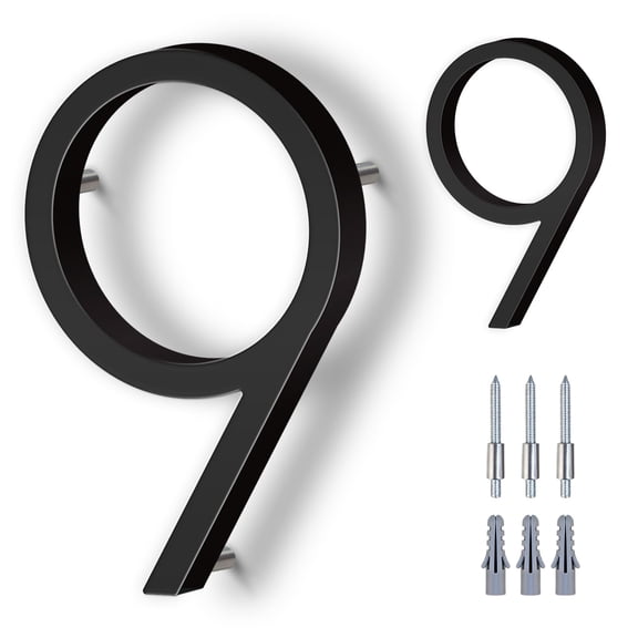 5 Inch House Numbers for Outside – Stainless Steel Floating Address Numbers, Modern Black Metal Door Numbers for Mailbox Wall Yard, Easy Install(9size)