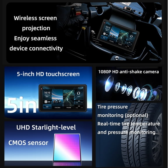 5 Inch IP68 Waterproof Motorcycle Dash Cam | 1080P Dual Recording 150° Wide Angle | 5G WiFi Wireless Mirror Link TPMS Metal Anti-Theft Bracket