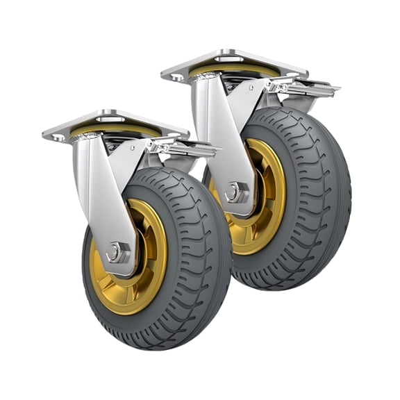5 Inch Industrial Casters Set of 2, No Noise Polyurethane Wheel Workbench Casters Plate Swivel Casters
