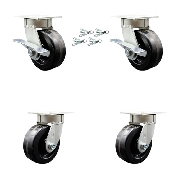 5 Inch KP Phenolic Caster Set with Ball Bearings 4 Swivel Locks 2 Brakes SCC