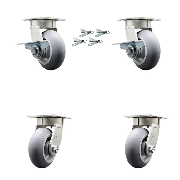 5 Inch KP TPR Donut Tread Caster Set w/Ball Bearings 4 Swivel Locks 2 Brakes
