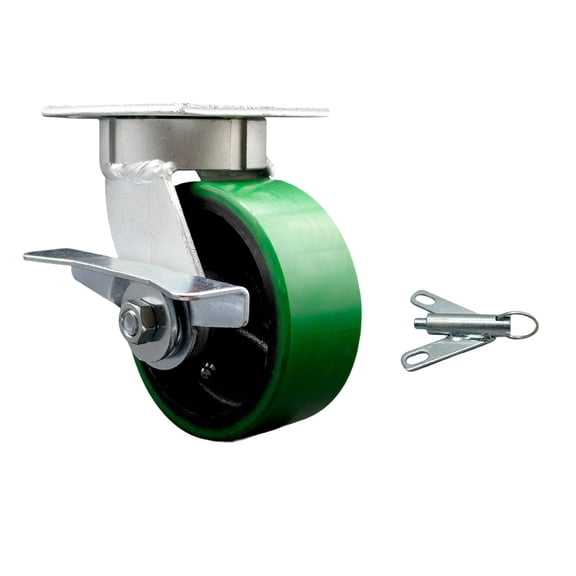 5 Inch Kingpinless Green Poly on Steel Wheel Caster with Brake and Swivel Lock