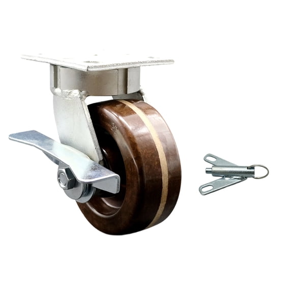 5 Inch Kingpinless High Temp Phenolic Wheel Caster with Brake and Swivel Lock