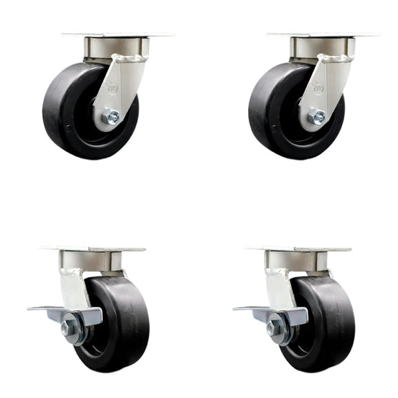 5 Inch Kingpinless Polyolefin Wheel Swivel Caster Set with 2 Brakes SCC
