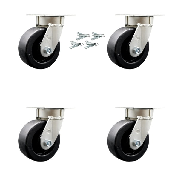5 Inch Kingpinless Polyolefin Wheel Swivel Caster Set with Swivel Lock SCC