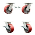 thumbnail image 1 of 5 Inch Kingpinless Red Poly on Steel Wheel Caster Set 2 Swivel Locks 2 Brakes, 1 of 2