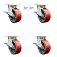 thumbnail image 1 of 5 Inch Kingpinless Red Poly on Steel Wheel Caster Set 4 Brakes 2 Swivel Locks, 1 of 2
