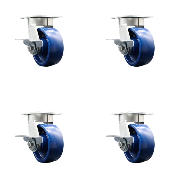 5 Inch Kingpinless Solid Poly Wheel Caster Set 4 Brakes 2 Swivel Locks SCC