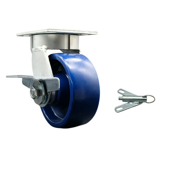 5 Inch Kingpinless Solid Poly Wheel Swivel Caster with Brake and Swivel Lock SCC