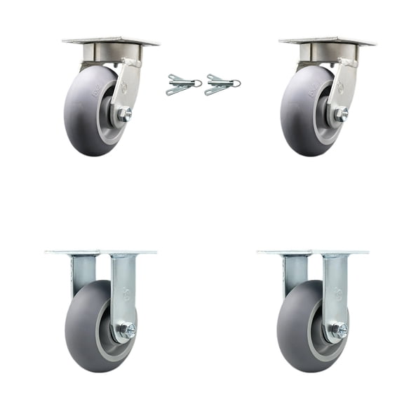 5 Inch Kingpinless Thermoplastic Rubber Wheel Caster Set 2 Swivel Locks 2 Rigid