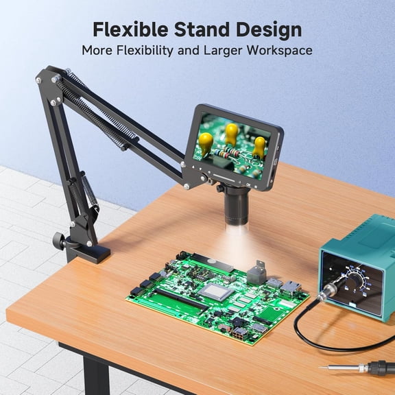 5 Inch LCD Digital Soldering Microscope with Flexible Stand, 1000X Magnification for Electronics Repair & Coins, 1080P PC View, 8 LEDs