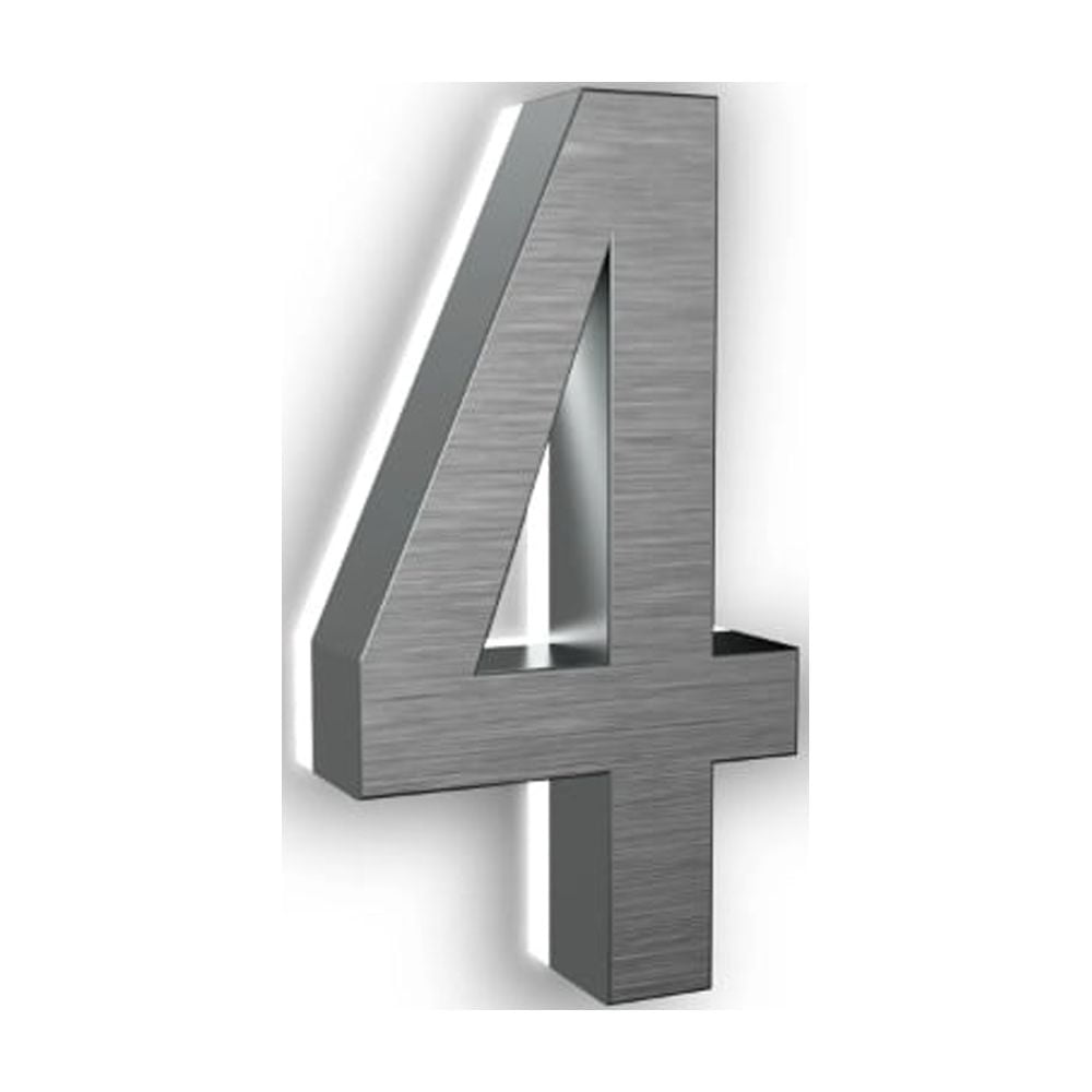 5-Inch LED Backlit Address Number for House - Waterproof Outdoor Stainless Steel Sign, 6000K Bright White Light, 12V Powered, Mounting Plate Sold Separately (Brushed Nickel, Number 4)