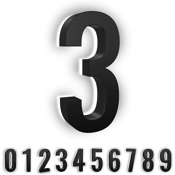 5-Inch LED Backlit Address Number for House - Waterproof Outdoor Stainless Steel Sign, 6000K Bright White Light, 12V Powered, Mounting Plate Sold Separately (Black, Number 3)