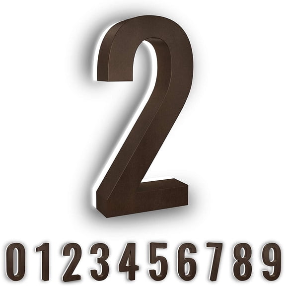 5-Inch LED Backlit Address Number for House - Waterproof Outdoor Stainless Steel Sign, 6000K Bright White Light, 12V Powered, Mounting Plate Sold Separately (Bronze, Number 2)