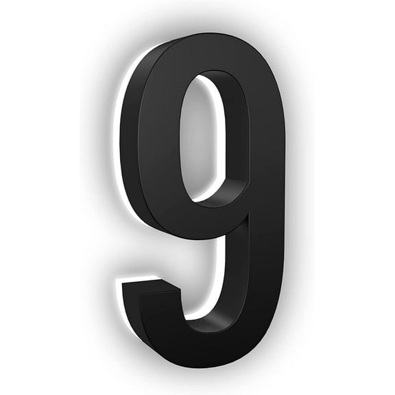 5 Inch LED House Numbers, ABS-Polymer, Backlit LED 2700K Illuminated Home Address Number, Lighted House Numbers, Modern Address Numbers (9, Black)
