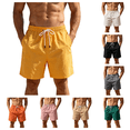 thumbnail image 1 of 5 Inch Linen Shorts for Men - Casual Elastic Waist Drawstring Shorts Summer Lightweight Beach Shorts with Pocket Yellow M, 1 of 7