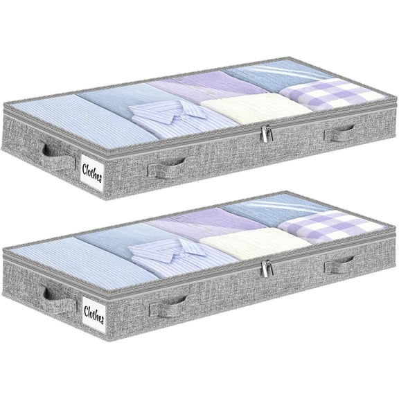5 Inch Low Profile Under Bed Storage Drawer 2 Pack, Lightweight Underbed Clothes Storage Container Bins With NO STURCTURE, Shallow Storage Bag for Dorm & , With Clear & Water-Resistant Fabric
