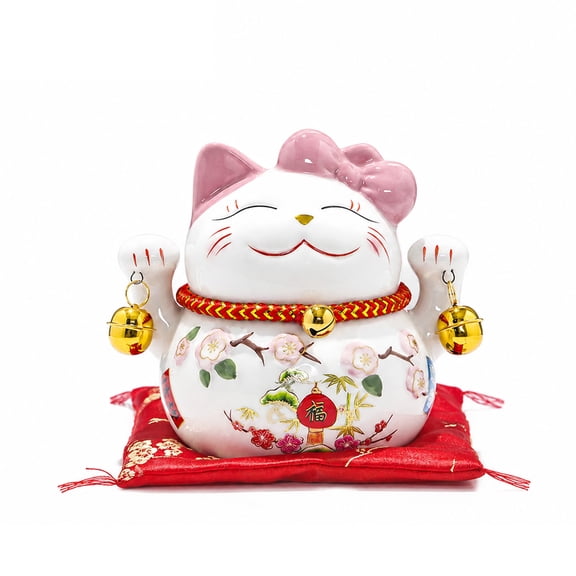 5 Inch Lucky Cat Coin Bank, Handmade Ceramic Maneki Neko Figurine, Small Lucky Cat Decor for Office Desk, Bookshelf, Coffee Bar & Home Decor