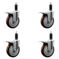 thumbnail image 1 of 5 Inch Maroon Poly Swivel 1-1/8 Inch Expanding Stem Caster Set Total Lock Brake, 1 of 2
