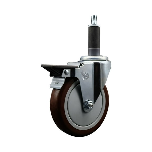 5 Inch Maroon Poly Swivel 1 Inch Expanding Stem Caster with Brake SCC