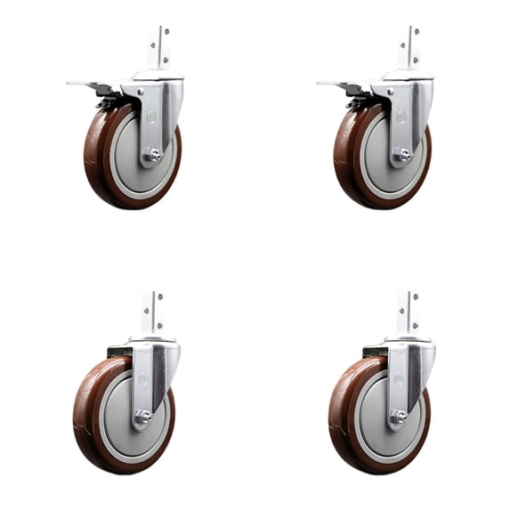 5 Inch Maroon Poly Swivel 3/4 Inch Square Stem Caster Set 2 Total Lock Brakes