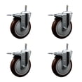 thumbnail image 1 of 5 Inch Maroon Poly Swivel 7/16 Inch Stem Caster Set with Total Lock Brake, 1 of 2