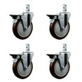 thumbnail image 1 of 5 Inch Maroon Poly Wheel Swivel 3/4 Inch Square Stem Caster Set with Brake SCC, 1 of 2