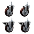 thumbnail image 1 of 5 Inch Maroon Polyurethane 12MM Threaded Stem Caster Set 2 Brakes SCC, 1 of 2