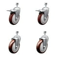 thumbnail image 1 of 5 Inch Maroon Polyurethane Swivel 12mm Stem Caster Set 2 Total Lock Brake, 1 of 2