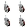 thumbnail image 1 of 5 Inch Maroon Polyurethane Swivel 3/8 Inch Threaded Stem Caster Set with Brake, 1 of 2