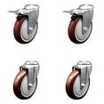 thumbnail image 1 of 5 Inch Maroon Polyurethane Swivel Bolt Hole Caster Set with 2 Total Lock Brake, 1 of 2