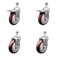 thumbnail image 1 of 5 Inch Maroon Polyurethane Swivel ½ Inch Stem Caster Set 2 Total Lock Brake SCC, 1 of 2