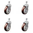 thumbnail image 1 of 5 Inch Maroon Polyurethane Wheel Swivel 12mm Threaded Stem Caster Set SCC, 1 of 2