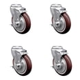 thumbnail image 1 of 5 Inch Maroon Polyurethane Wheel Swivel Bolt Hole Caster Set with Brake SCC, 1 of 2