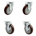 thumbnail image 1 of 5 Inch Maroon Polyurethane Wheel Swivel Top Plate Caster Set with 2 Brakes SCC, 1 of 2