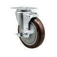 thumbnail image 1 of 5 Inch Maroon Polyurethane Wheel Swivel Top Plate Caster with Brake SCC, 1 of 2