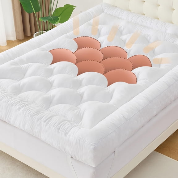 5 Inch Memory Foam Mattress Topper Queen Size, Supportive Fluffy Shredded Memory Foam Filled Pillow Top, Extra Soft Bed Topper for Back Pain Relief, 60x80x5 Inch