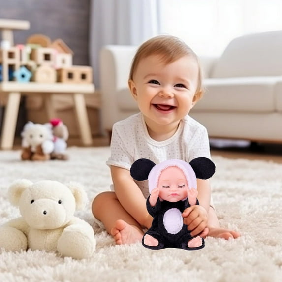 5 Inch Mini PVC Baby Dolls, Animal Theme Sleeping Bags Clothes Baby Dolls with Movable Extremities, Educational Baby Toys Birthday Gift for Girls