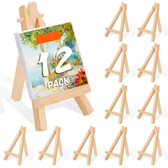 5 Inch Mini Wood Easel 12 Pack, Natural Unpainted Wooden Stand for Exhibiting Photos Artwork Menus Party Favors, Beige