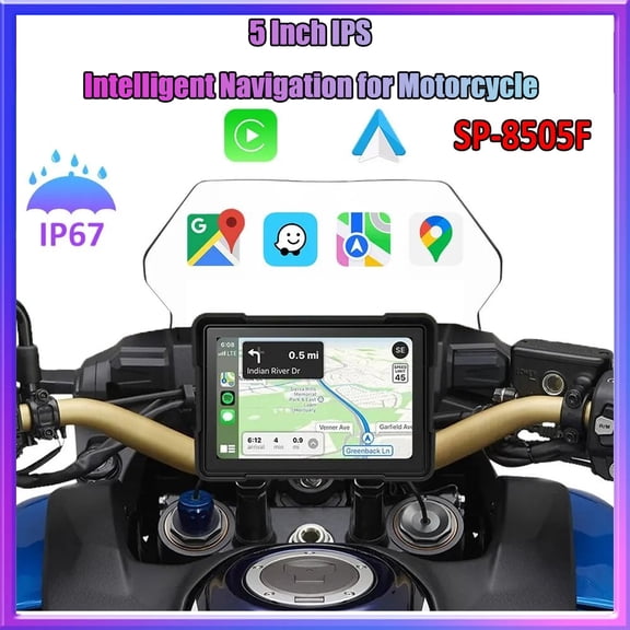 5 Inch Motorcycle Carplay DVR Wireless Carplay & Android Auto IP67 Waterproof GPS Navigation IPS Screen Display Dash Cam