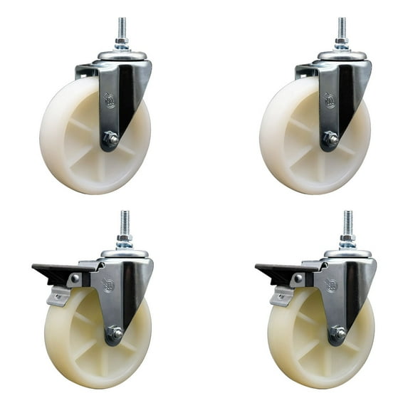 5 Inch Nylon 12MM Threaded Stem Caster Set 2 Brakes SCC