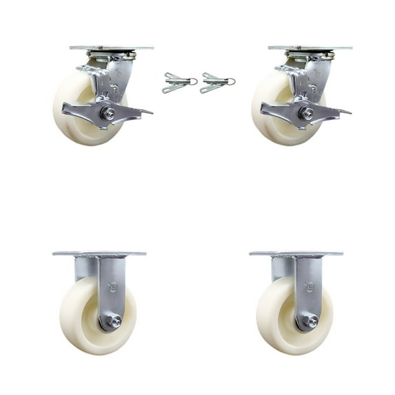 5 Inch Nylon Caster Set with 2 Brakes/Swivel Lock 2 Rigid Service Caster
