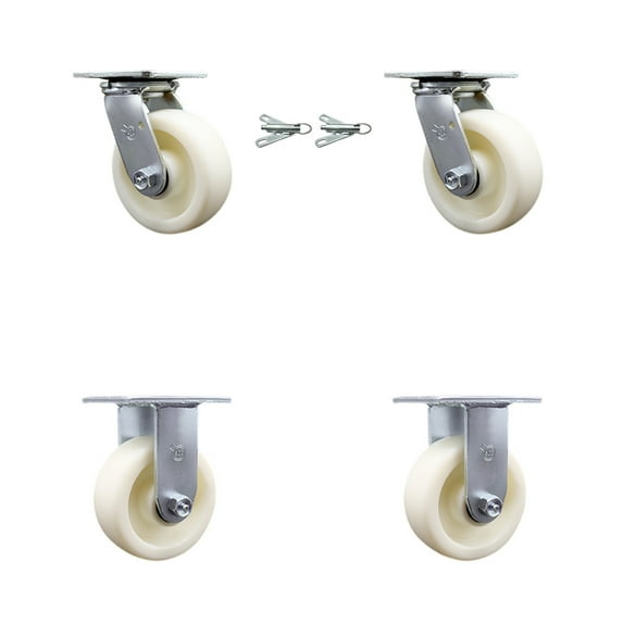 5 Inch Nylon Caster Set with Roller Bearing 2 Swivel Lock 2 Rigid Service Caster