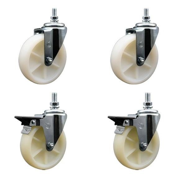 5 Inch Nylon ½ Inch Threaded Stem Caster Set 2 Brakes SCC