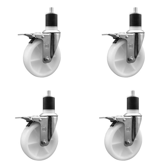 5 Inch Nylon Swivel 1-7/8 Inch Expanding Stem Caster Set Total Lock Brake