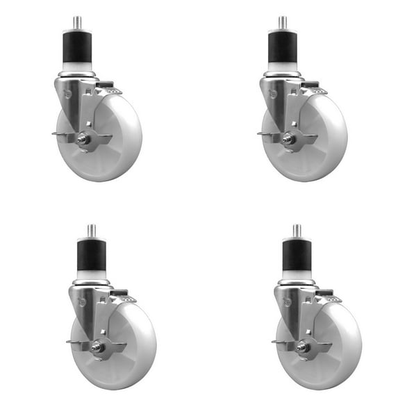 5 Inch Nylon Swivel 1-7/8 Inch Expanding Stem Caster Set with Brake SCC