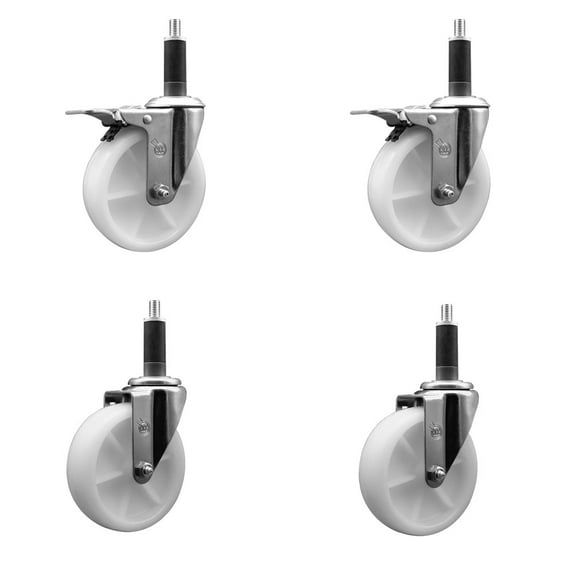 5 Inch Nylon Swivel 1 Inch Expanding Stem Caster Set 2 Total Lock Brakes